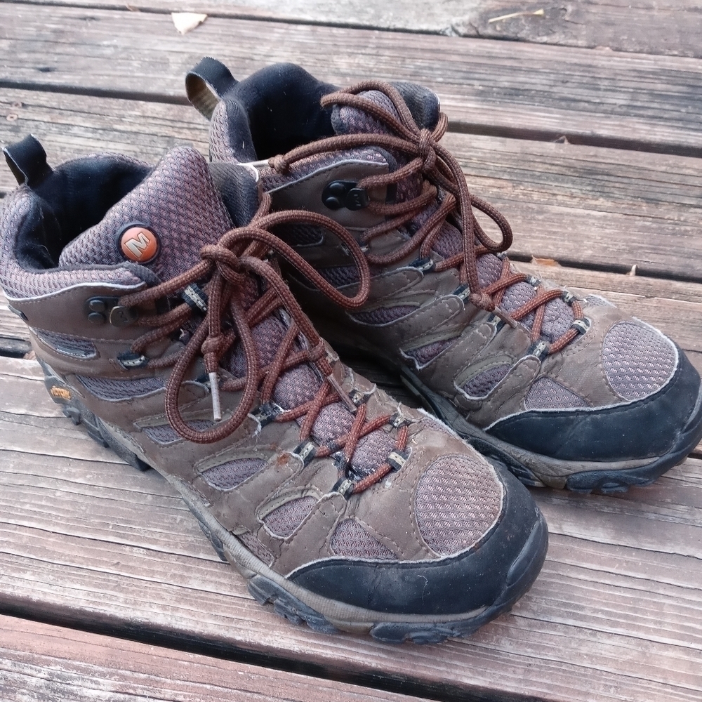 Merrell Men 10.5 Moab Mid Gore-Tex Dark Earth Hiking Trail Boots J87701 Get out - Picture 1 of 12